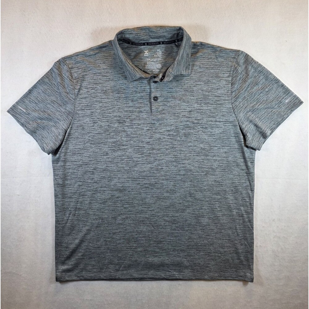 Xersion Men's Gray Heathered EverAir Short Sleeve Polo Gold Shirt XL